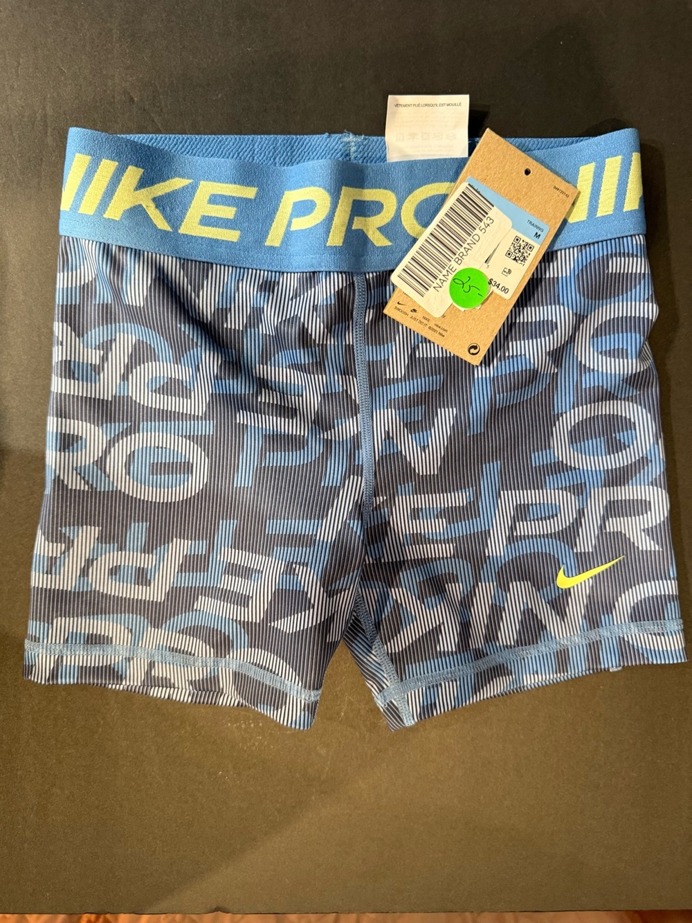 Nike Pro Blue Graphic Compression Shorts women’s medium